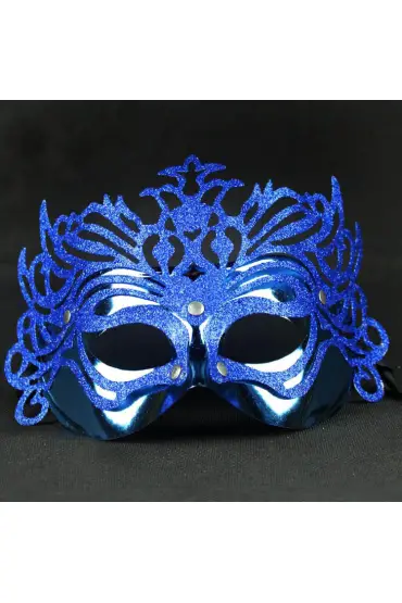 Metalik Mavi Renk Masquerade Kelebek Simli Parti Maskesi 23x14 cm