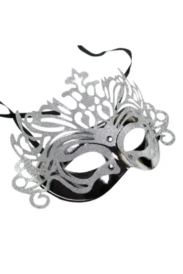 Metalik Gümüş Renk Masquerade Kelebek Simli Parti Maskesi 23x14 cm