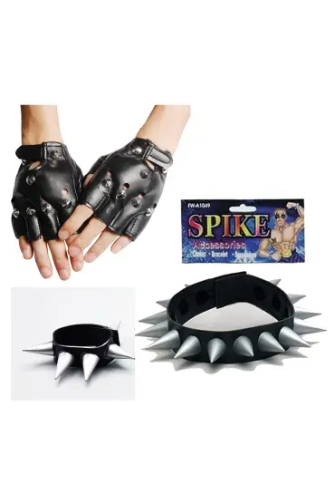 Spike Punk Eldiveni Punk Kolyesi ve Punk Bileklik Seti