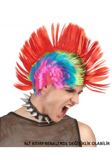 Mohican Mohawk Punk 70 li Yıllar 80 li Yıllar Peruğu Rainbow Peruk Kırmızı Saçaklı