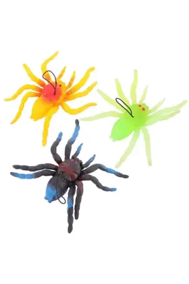 Yumuşak Plastik Malzemeden İmal Karışık Renk Tarantula Örümcek 6 Adet 13x13 cm