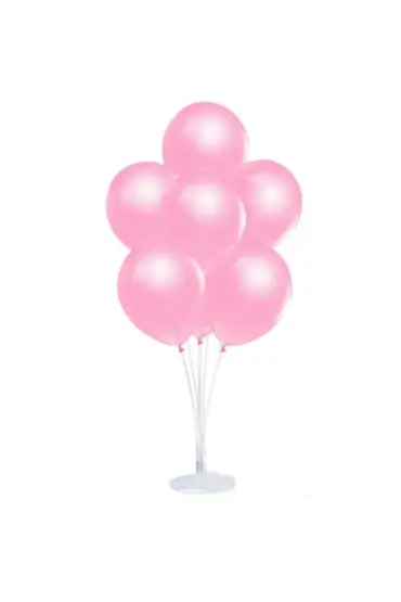 Balon Standı ve 10 Adet Sedefli Metalik Pembe Balon Seti