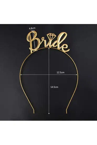 Altın Dore Gold Renk Bride Yazılı Metal Gelin Tacı Bride Tacı