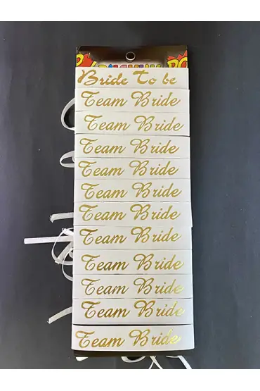 Bride To Be Bileklik - Team Bride Bileklik - Beyaz Üzeri Metalize Altın Yazılı 12 Adet