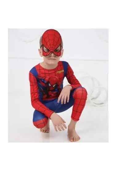 Örümcek Adam Kostümü Maskeli - Çocuk Spiderman Kostümü 11-12 Yaş