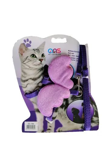 Kanatlı Melek Kedi Göğüs Bel Tasması 20*32 cm Mor Pembe