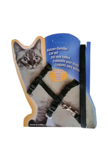 Kedi Göğüs Bel Tasma Takımı Medium Siyah 20*32-120 cm