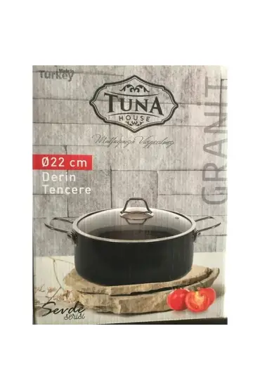 Granit Tencere - 22 Cm Derin Siyah Granit Tencere - Yemek Çorba Tenceresi