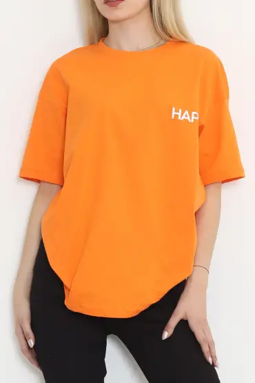  275 Baskılı Oversize Tişört Oranj