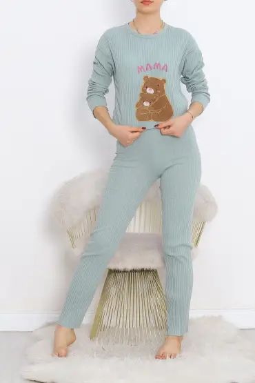 Nakışlı Pijama Takımı Mintkahve