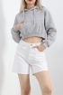 Şardonlu Owersize Crop Sweat Gri - 21391.200.