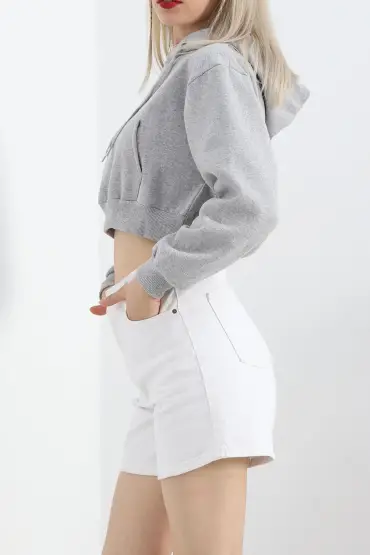 Şardonlu Owersize Crop Sweat Gri - 21391.200.