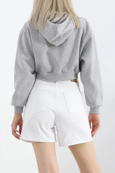 Şardonlu Owersize Crop Sweat Gri - 21391.200.