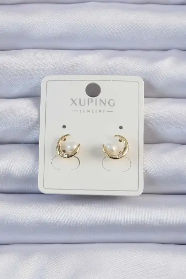 Xuping Gold Renk Zirkon Taşlı İncili Ay Küpe - TJ-BKP9372