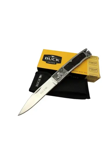 Buck Knives BK-001BRV Kamp Çakı 23 cm - Metal Kauçuk İşlemeli Sap, Kılıflı