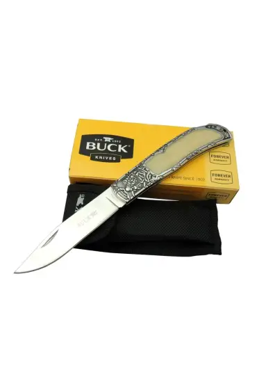 Buck Knives BK-009WY Kamp Çakı 23 cm - Sedef & Metal Saplı, Kılıflı, Kutulu