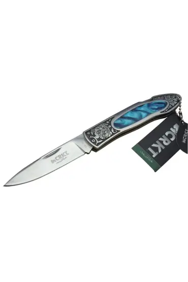 CRKT CR 0148 BL Kamp Çakı 20 cm - Köpek Desenli Sedef & Metal Sap, Kılıflı, Kutulu