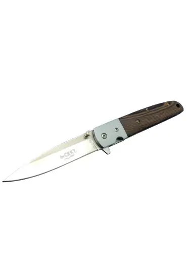 CRKT CR 0150 Kamp Çakı 20,5 cm - Ahşap Saplı, Yarım Otomatik, Kılıflı, Kutulu