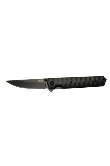 SOG Kendo 4010 BK Siyah Kamp Çakı 21cm - Yarı Otomatik, Metal Sap, Kılıflı, Kemerlikli