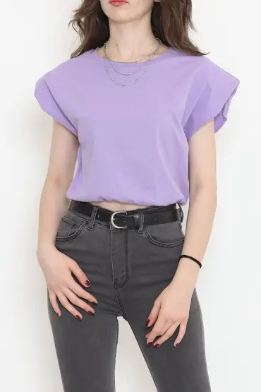 Beli Lastikli Crop Tişört Lila