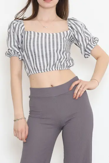  275 Çizgili Crop Bluz Siyahbeyaz