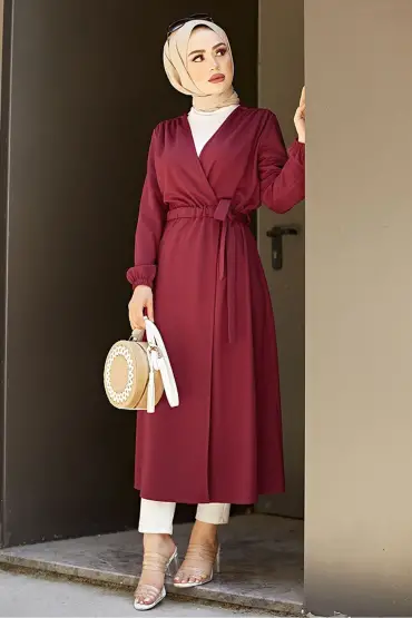  275 Beli Kemerli Kimono Bordo