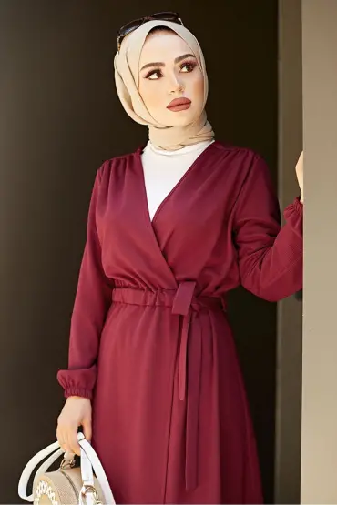  275 Beli Kemerli Kimono Bordo