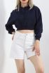 Şardonlu Owersize Crop Sweat Lacivert