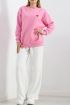 Kalp Nakışlı Şardonlu Oversize Sweat Pembe