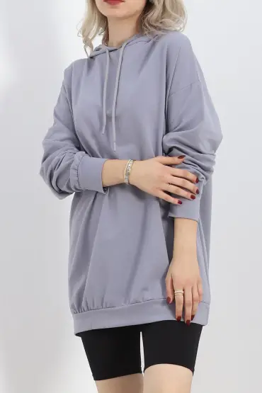 Oversize Kapşonlu Sweat Gri