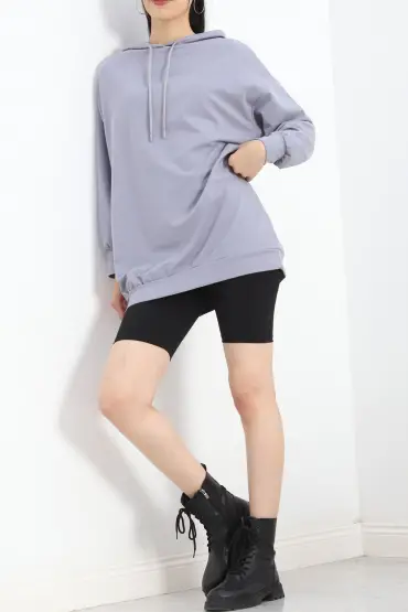 Oversize Kapşonlu Sweat Füme