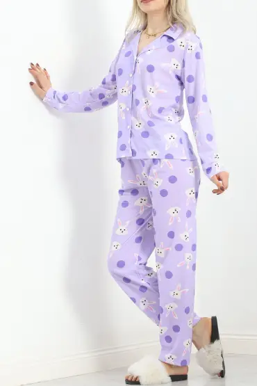 Önü Düğmeli Pijama Takımı Mortavşan