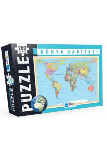 Blue Focus Dünya Haritası - Puzzle 200 Parça  (4022)