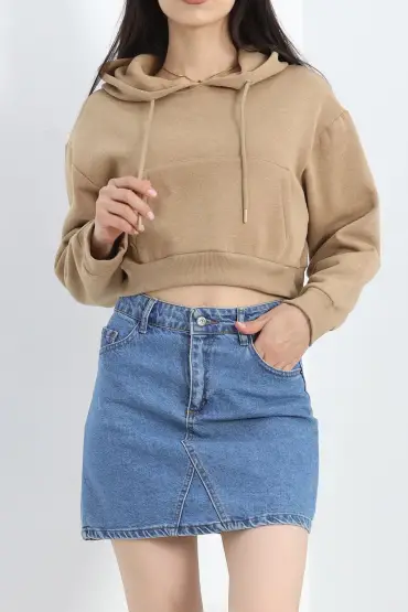 Şardonlu Owersize Crop Sweat Sütlükahve