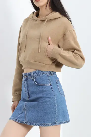 Şardonlu Owersize Crop Sweat Sütlükahve