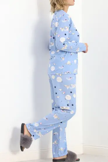 Önü Düğmeli Pijama Takımı Mavibulut