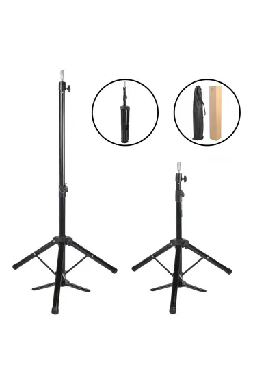 Kuaför Eğitim Mankeni İçin Ayaklı Metal Tripod / Siyah + Taşıma Çantası