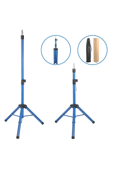 Kuaför Eğitim Mankeni İçin Metal Tripod / Mavi + Taşıma Çantası