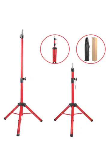 Kuaför Eğitim Mankeni İçin Metal Tripod / Kırmızı + Taşıma Çantası