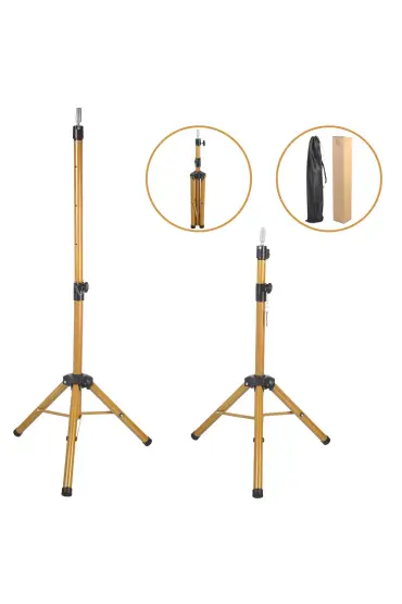 Kuaför Eğitim Mankeni İçin Metal Tripod / Simli Gold + Taşıma Çantası