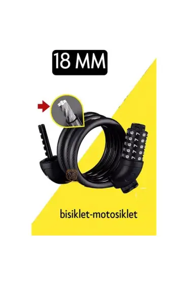 Turk Motosiklet Bisiklet Kilidi 18 mm 5 Kademe Şifreli Çelik Halat