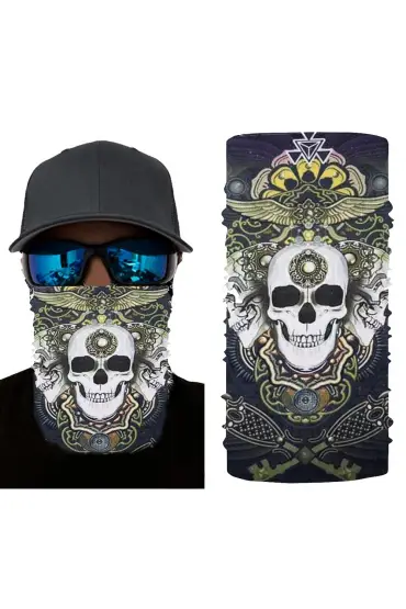 Siyah Renk Üzeri Likralı Beyaz Kafatası Kuru Kafa Baskılı Baf Buff Bandana 28x45 cm