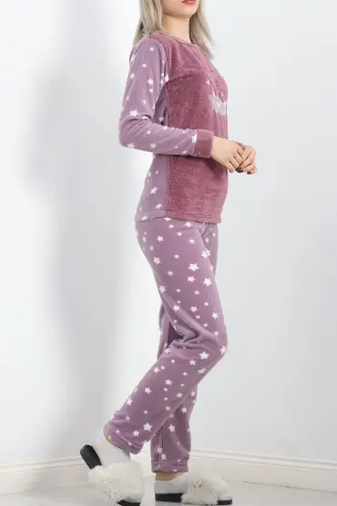 Peluş Polar Pijama Takımı Lilayıldız