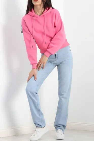 Kapşonlu Crop Sweat Pembe