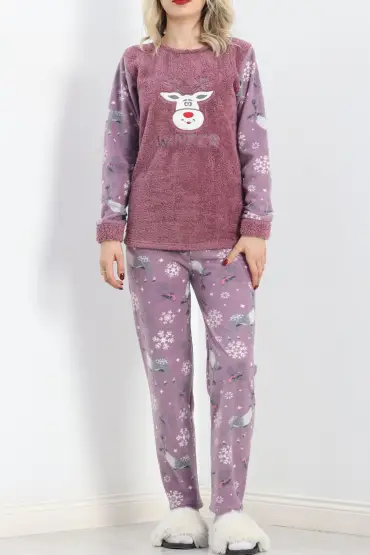 Peluş Polar Pijama Takımı Lilagri