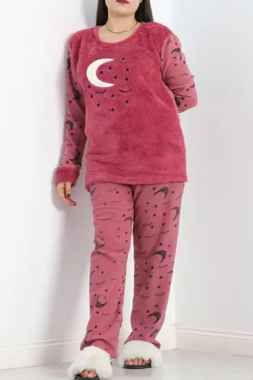 Battal Polar Pijama Takımı Fuşya