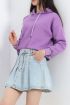 Kapşonlu 3 İplik Crop Sweat Lila