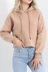 Kapşonlu 3 İplik Crop Sweat Bej