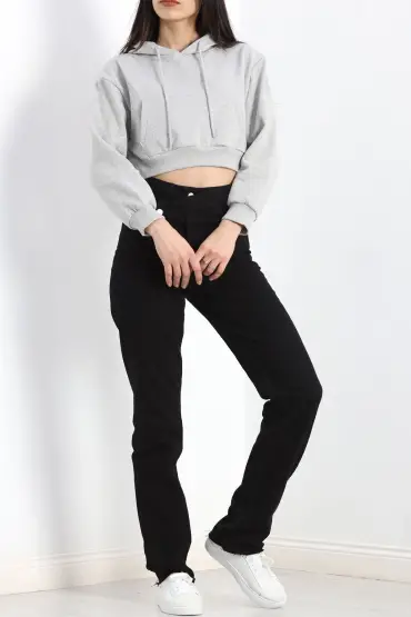 Şardonlu Owersize Crop Sweat Gri1