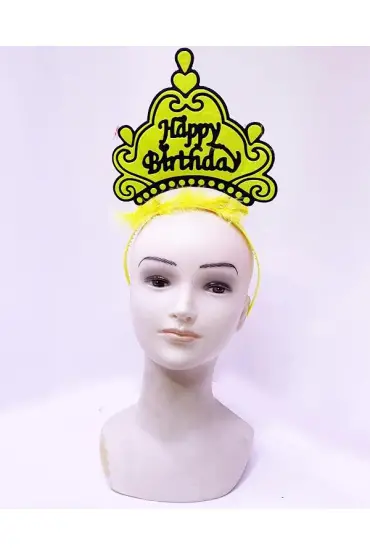 Happy Birthday Neon Sarı Renk Doğum Günü Tacı 24x15 Cm